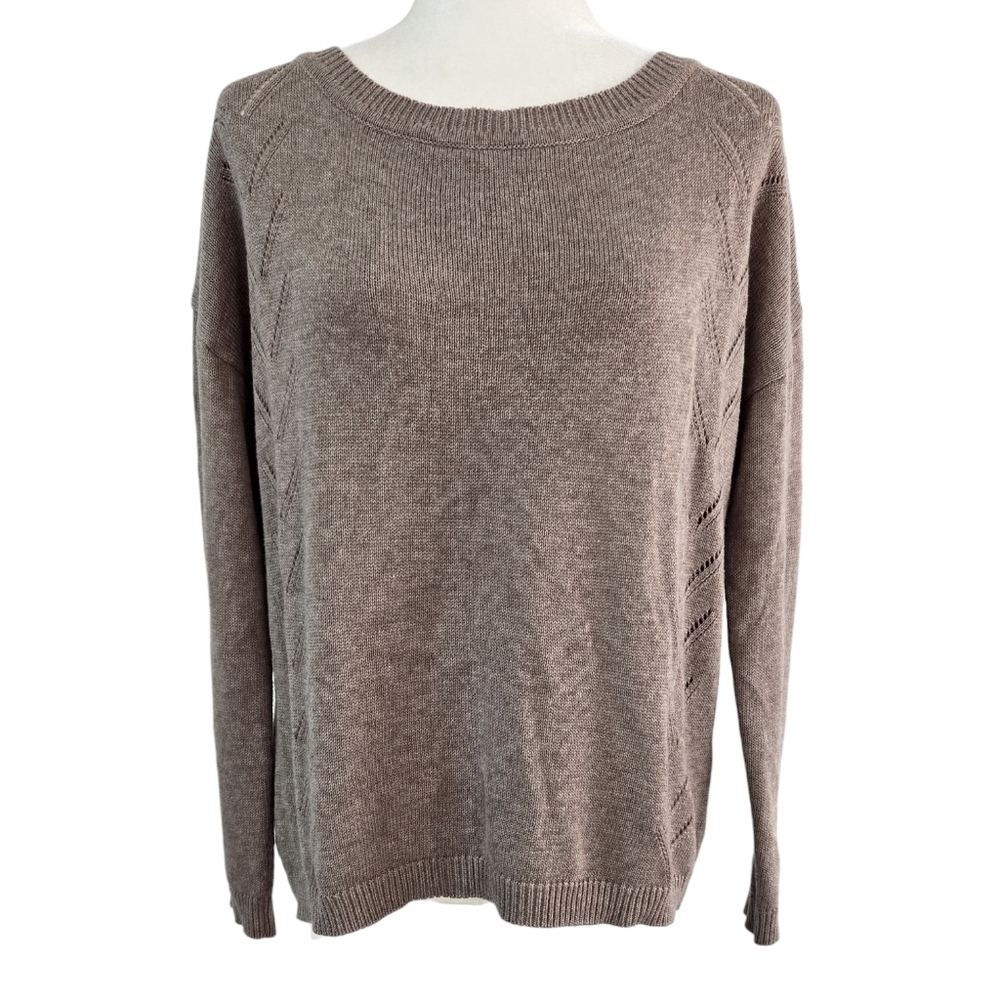 Lulu's Pointelle Me More Light Brown Tan Sweater Drop Shoulder Boat Neck